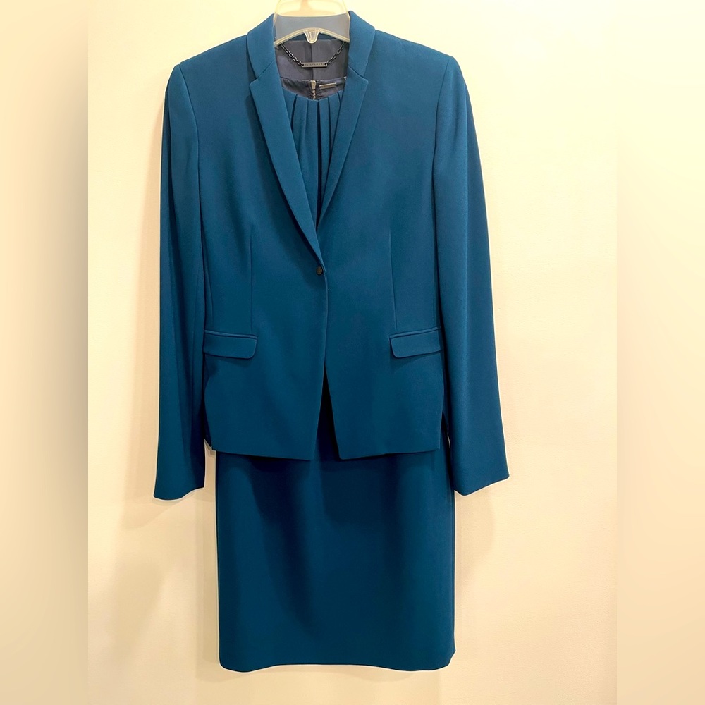 Elie Tahari teal lined dress and jacket, size 6